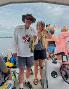 Bass fishing on Rice Lake on Pontoon rental.