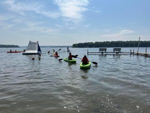 So much fun at our beach with waterslide and kayaks.