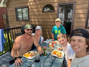 Family picnics on their private deck at Southview.